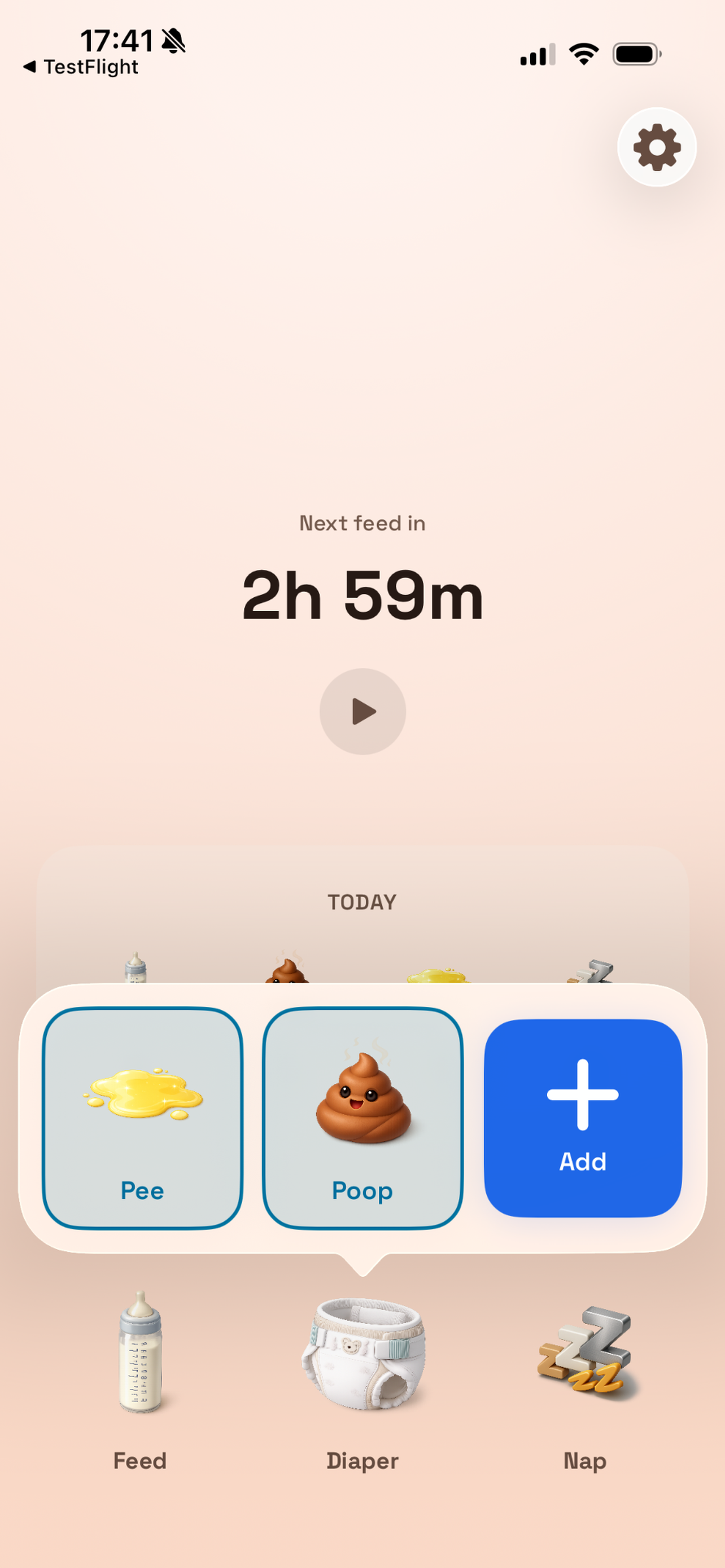 Quick diaper logging with one tap
